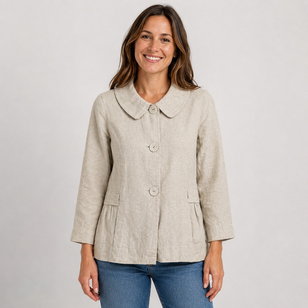 Willi Smith Linen Blend Blazer Women's M Beige Button Front Lightweight - Picture 1 of 6